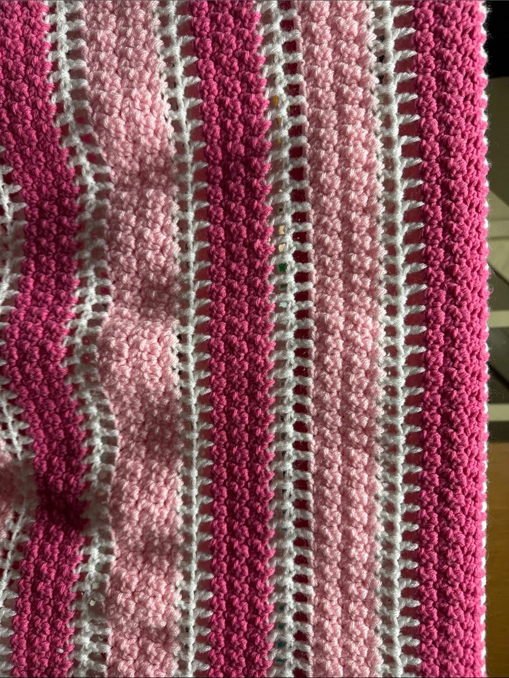 Striped Pink Crochet Throw Blanket — Light & Hot Pink